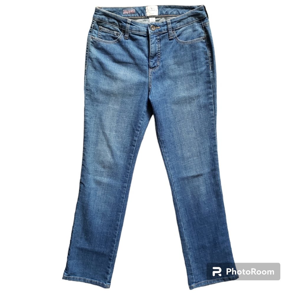 St John Bay Womens Petite Medium Wash Mid Rise Embroidered Denim Jeans Size 6P